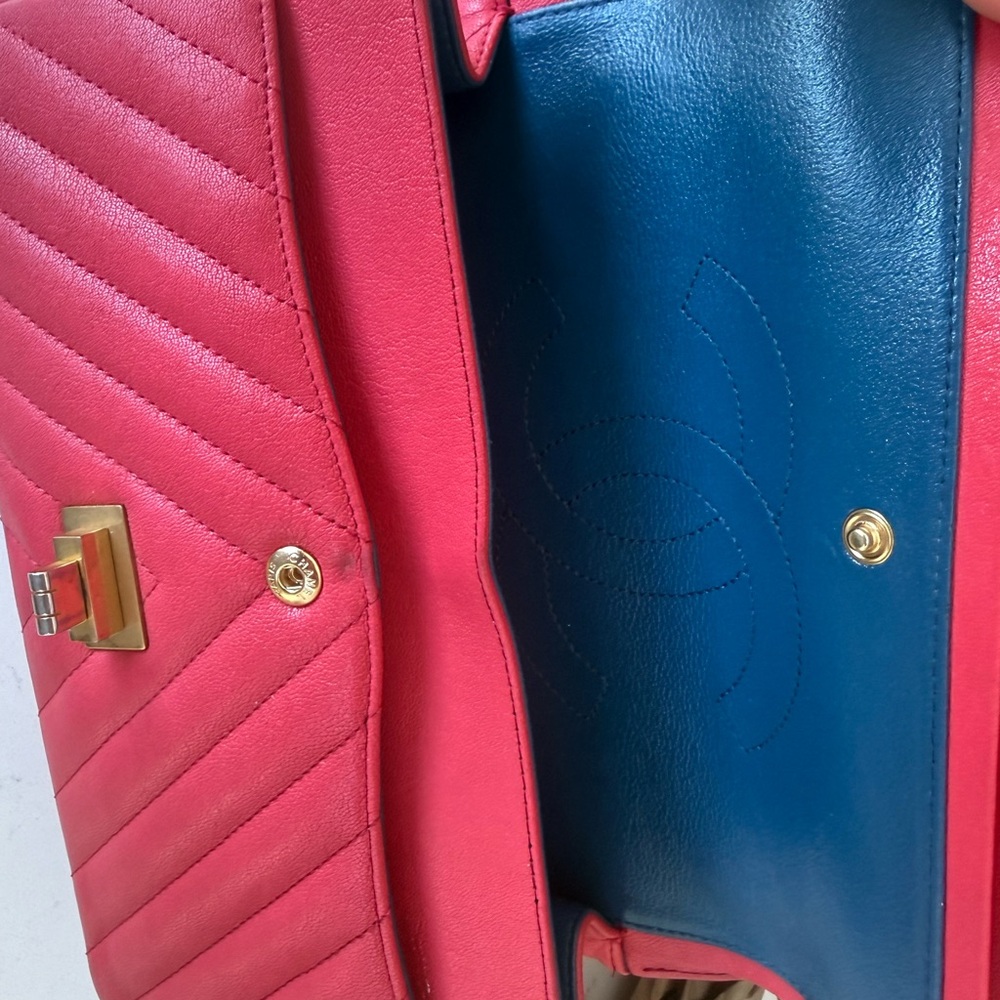 Chanel Chevron Lambskin Double Flap Double Chain Bag 2.55 Red Gold Metal Fitting - Picture 11 of 16